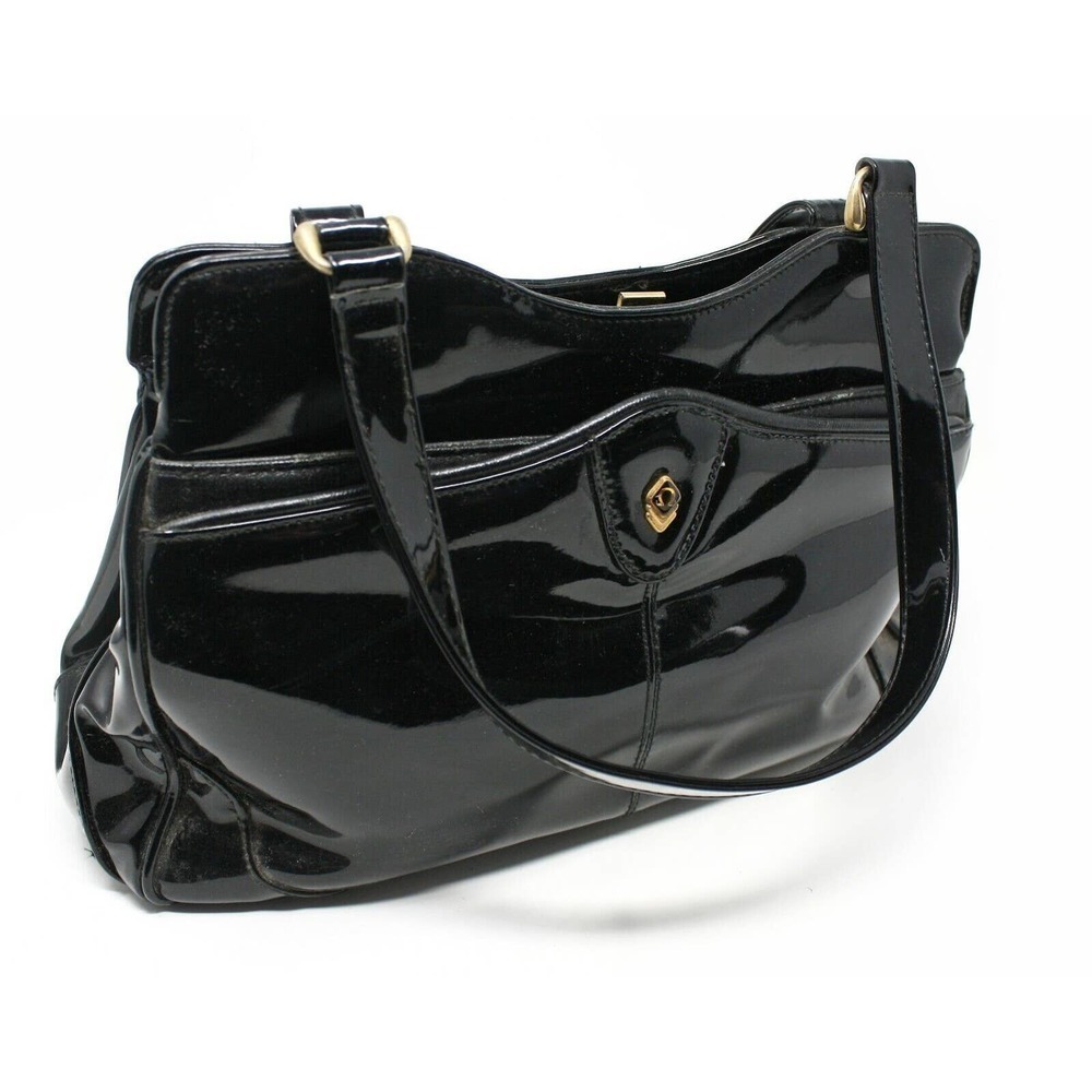 Vintage Almondo Originals Black Patent Leather Style Purse Handbag - Hey Viv